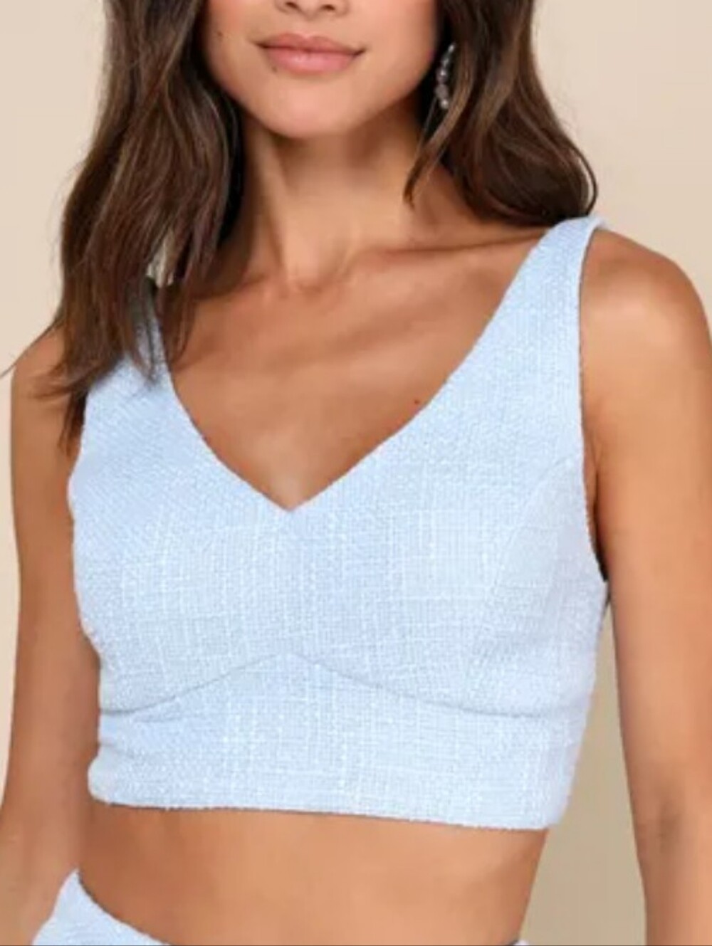 NWT Lulus Chic And Sophisticated Tweed Crop Top In Light Blue